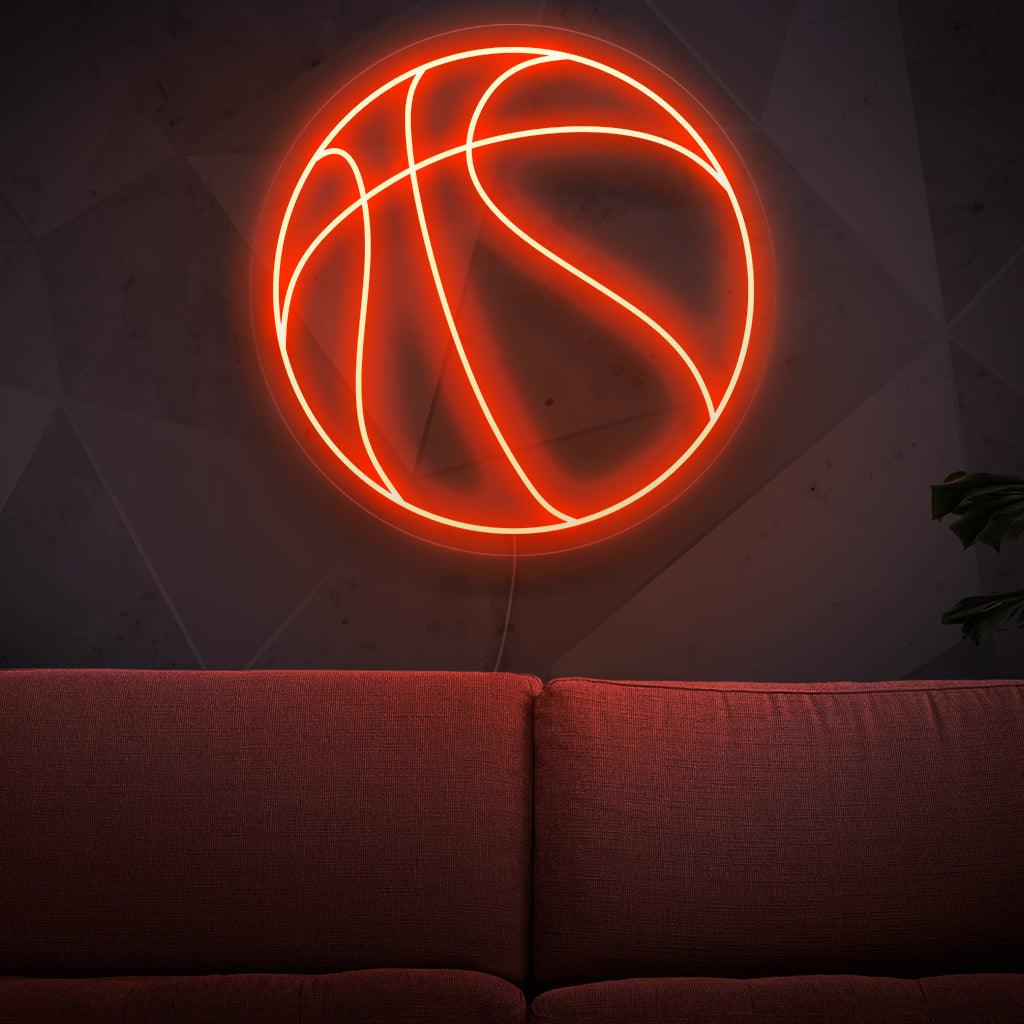 "Basketball Ball Neon Sign" - A dynamic neon light featuring the iconic representation of a basketball, adding a sporty and energetic vibe to your game room or basketball-themed decor.