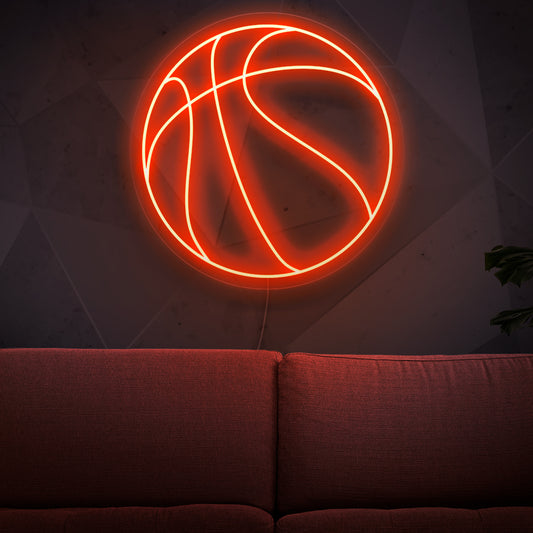 "Basketball Ball Neon Sign" - A dynamic neon light featuring the iconic representation of a basketball, adding a sporty and energetic vibe to your game room or basketball-themed decor.