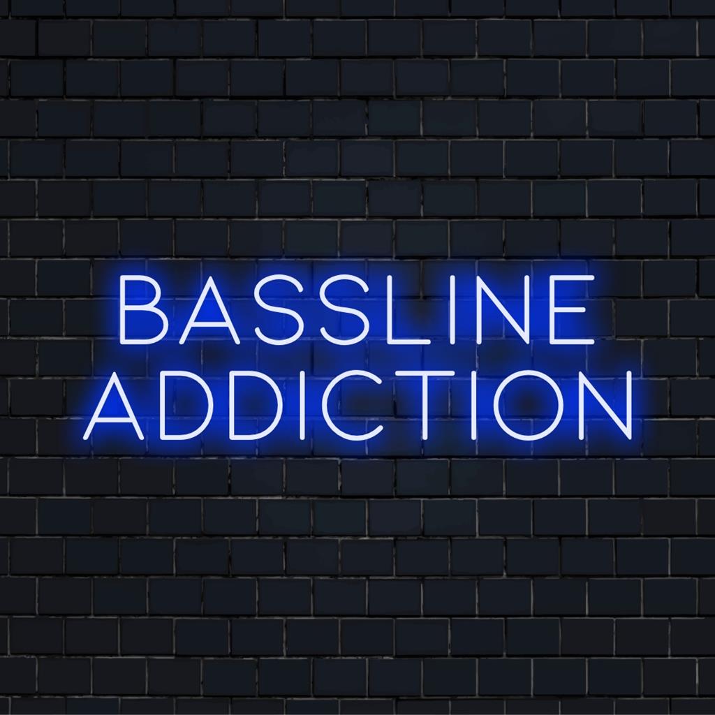 Modern LED neon sign for bass enthusiasts, featuring dynamic lines and vibrant glow, perfect for stylish music-themed decor.