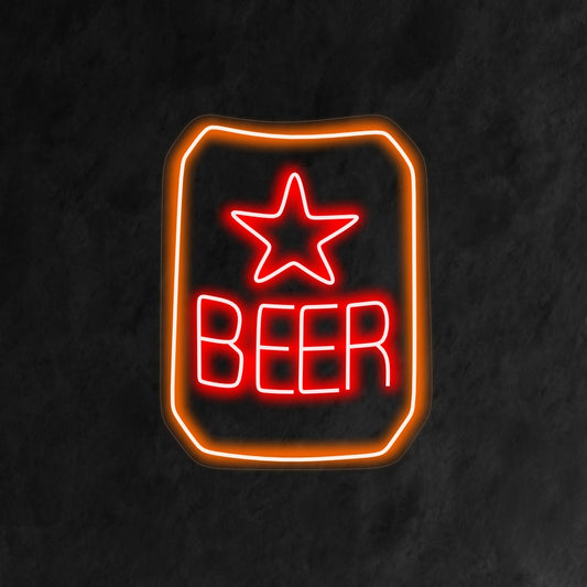 "Beer Brand With Star Neon Sign" is a branded and stylish addition to your bar interior. A neon light that showcases a popular beer brand with a star.
