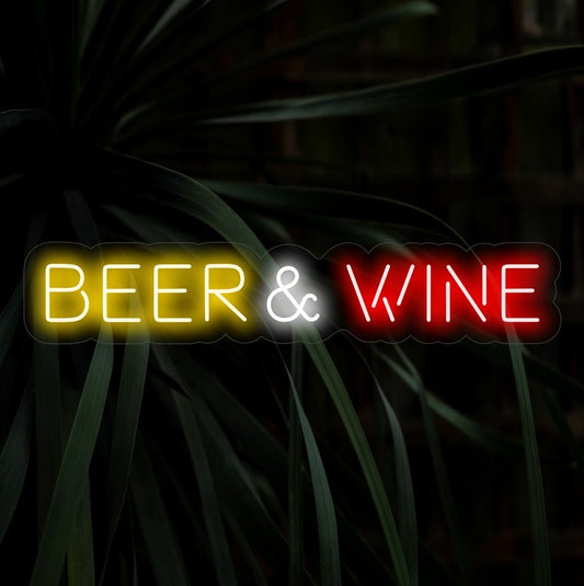 "Beer and Wine Neon Sign" - A festive neon light featuring the symbols of beer and wine, infusing an atmosphere of celebration and enjoyment into your bar or pub.