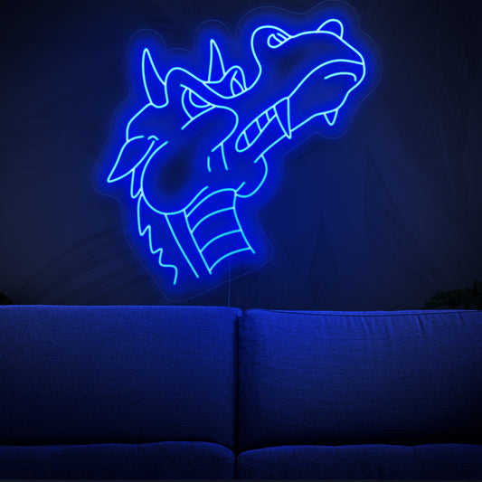 "Blue Dragon Neon Sign" - A mystical neon light featuring the silhouette of a majestic blue dragon, infusing enchantment and fantasy into your living space.