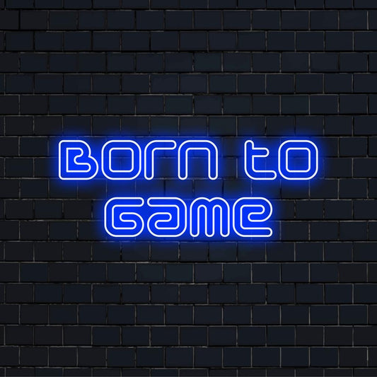 Custom LED neon sign with Born To Game text, perfect for a gaming room or entertainment area. Neon quote art décor.