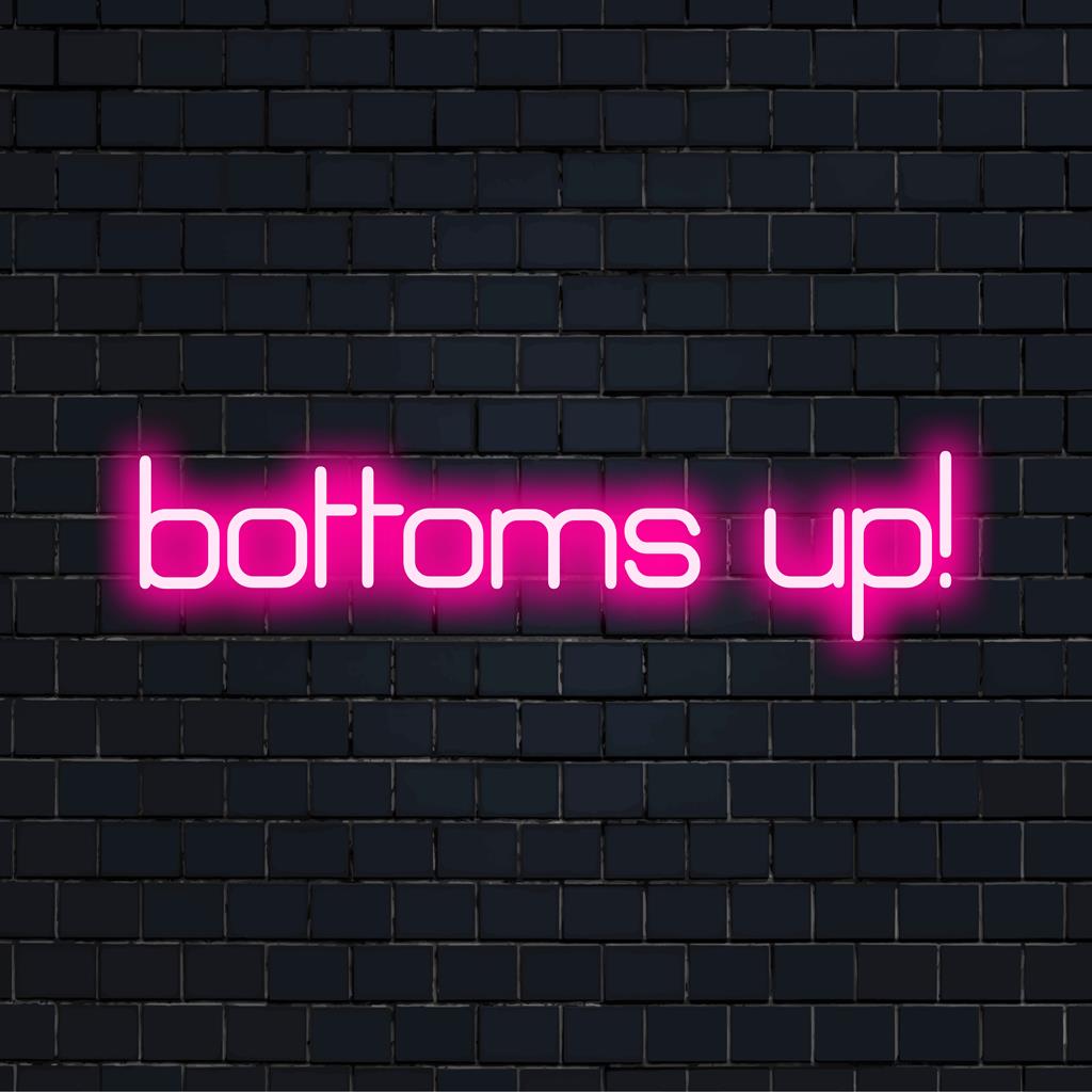 Bright Bottoms Up! neon sign; perfect for adding a lively touch to bar decor. Personalized LED neon for festive vibes.