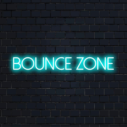 Πινακίδα νέον LED Bounce Zone που λάμπει σε ζωηρά χρώματα, τέλεια προσαρμοσμένη ελαφριά διακόσμηση για παιχνιδιάρικους και ζωντανούς χώρους.