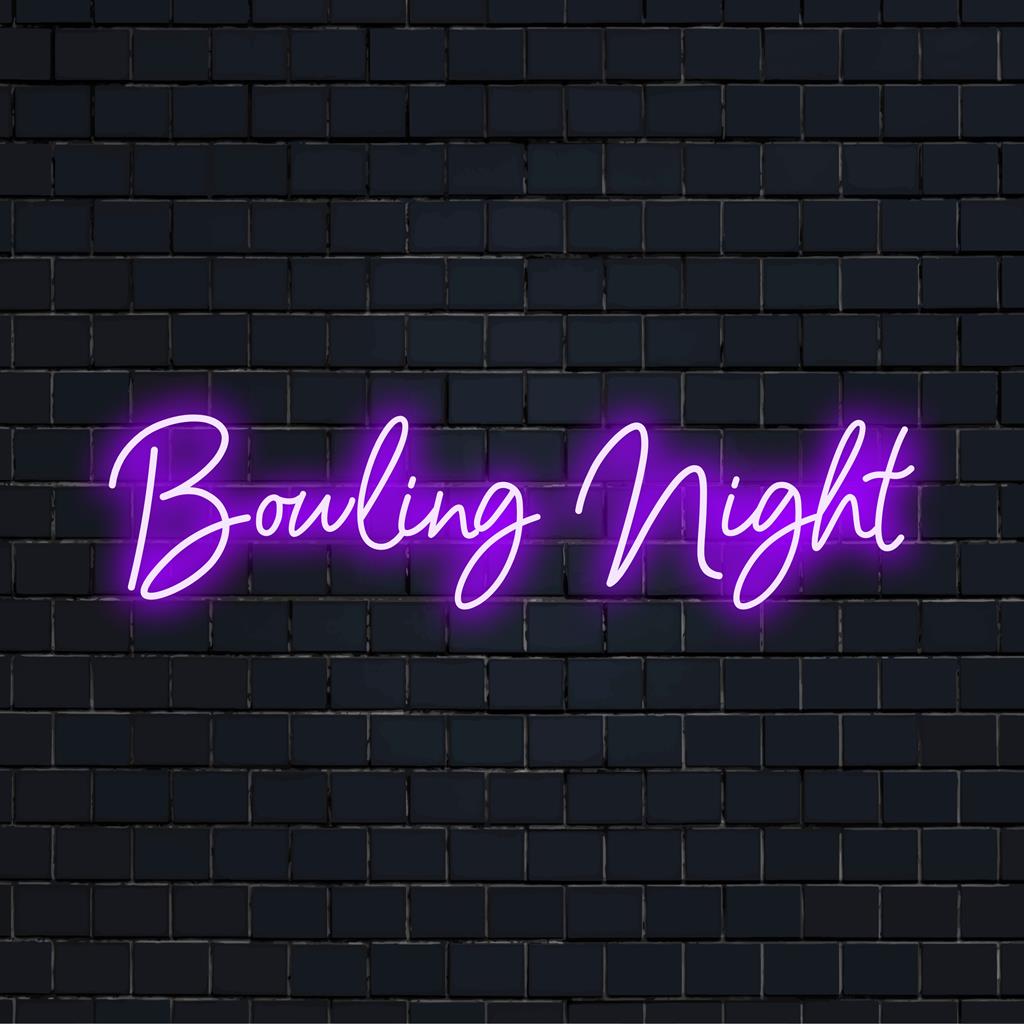 Vibrant Bowling Night LED neon sign; perfect as custom-made neon light decor for game rooms or entertainment venues.