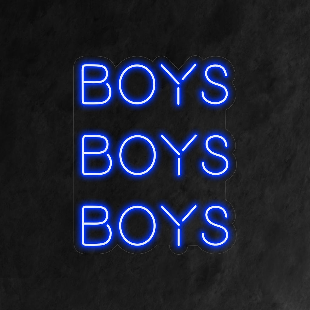 "Boys Boys Boys Neon Sign" - A playful neon light featuring a lively and celebratory message, infusing fun and excitement into your entertainment or party space.