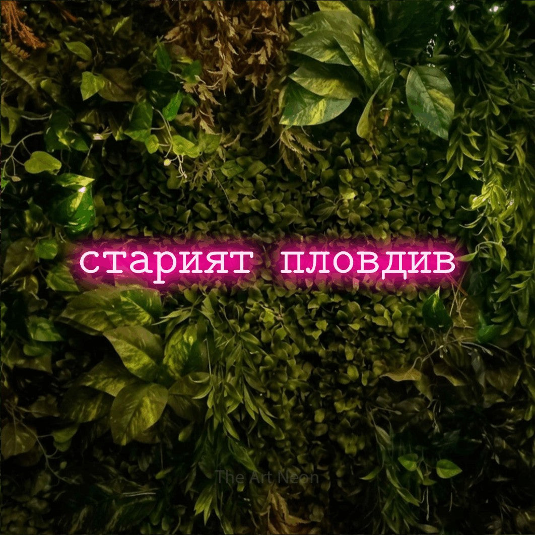 LED neon sign reading “старият пловдив”, arranged in a single line.