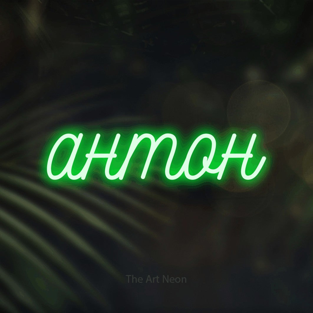 LED neon sign reading “антон”, arranged in a single line.