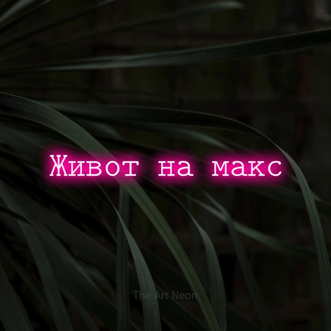 LED neon sign reading “Живот на макс”, arranged in a single line.