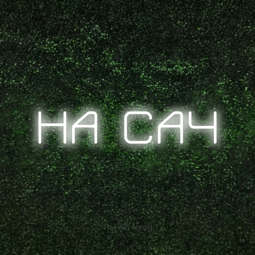 LED neon sign reading “НА САЧ”, arranged in a single line.