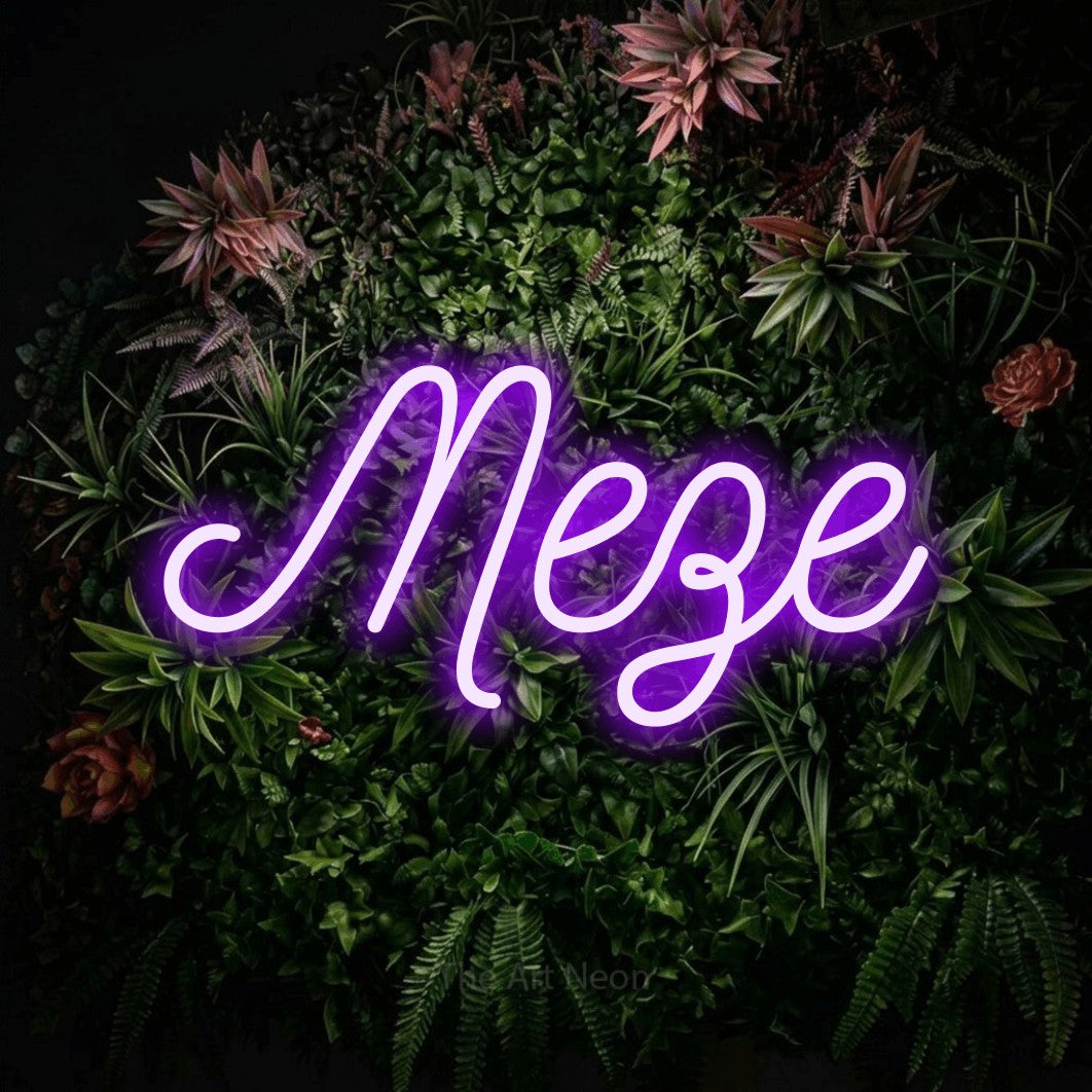 LED neon sign reading “Мезе”, arranged in a single line.