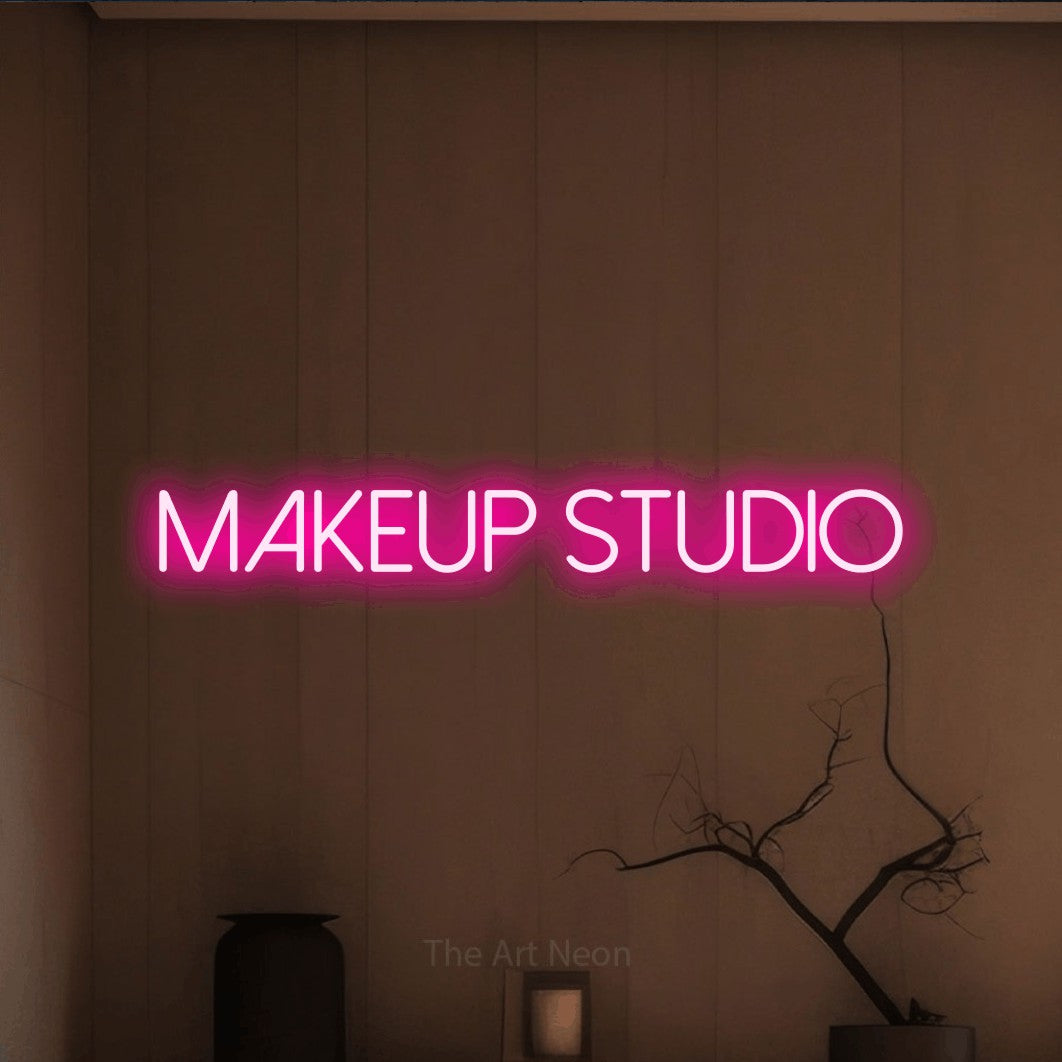 LED neon sign reading “MAKEUP STUDIO”, arranged in a single line.