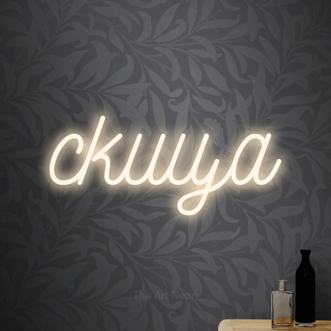 LED neon sign reading “скица”, arranged in a single line.