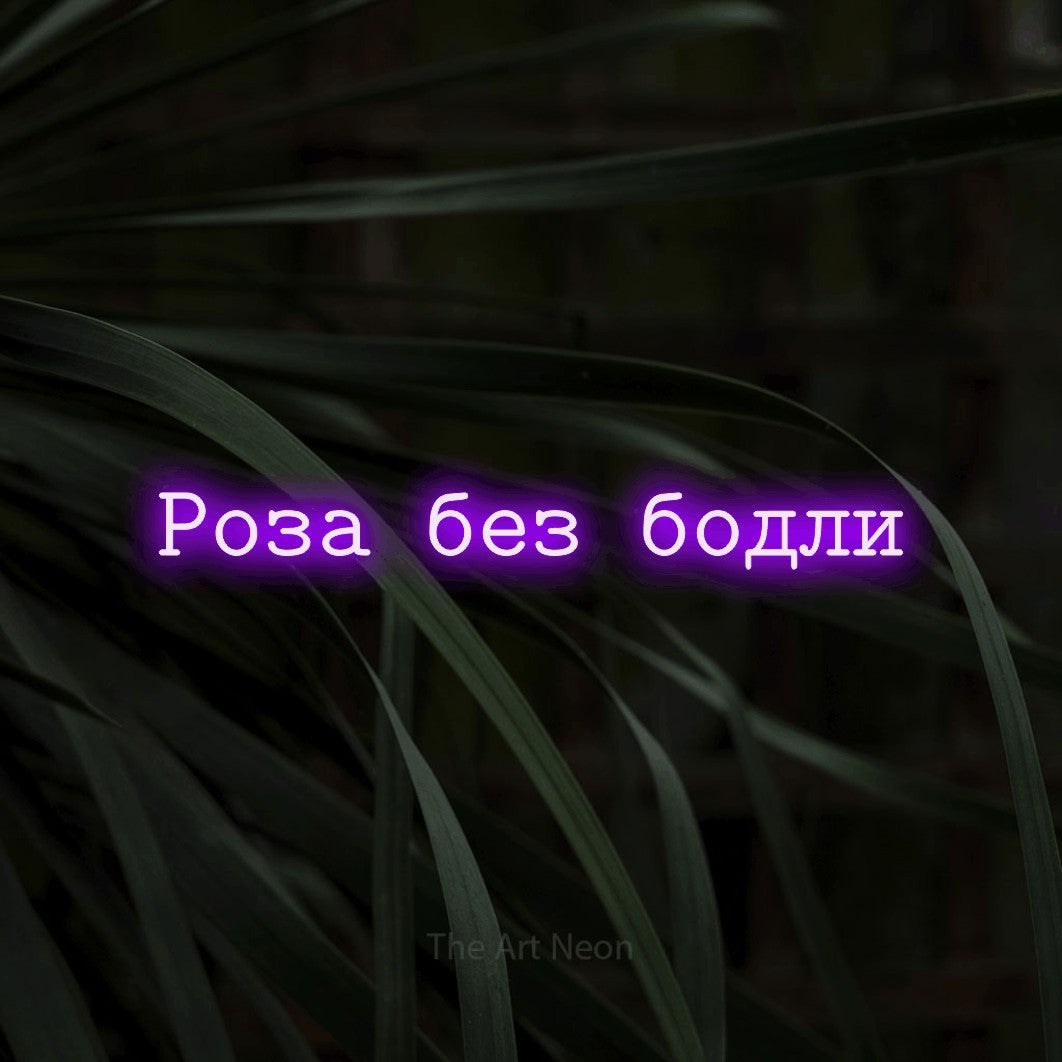 LED neon sign reading “Роза без бодли”, arranged in a single line.