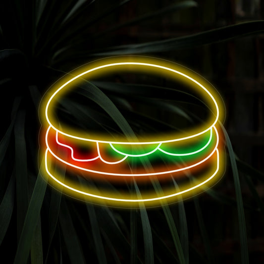 "Burger Neon Sign" is a delightful addition to restaurant decor, featuring the artistic representation of a single burger. Illuminate your space with the inviting glow of this neon light, perfect for creating a mouthwatering ambiance.