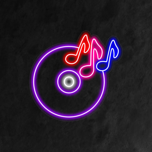 "CD With Musical Notes Neon Sign" is a musical and vibrant addition to your music-themed interior. A neon light that pays homage to the timeless CD era.