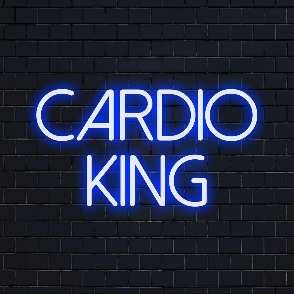 LED neon sign featuring the phrase Cardio King, perfect for fitness enthusiasts seeking vibrant personalized decor.