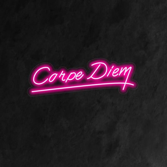 "Carpe Diem Neon Sign" is an inspirational and motivational addition to your interior. A neon light that embodies the timeless message of "Seize the Day."