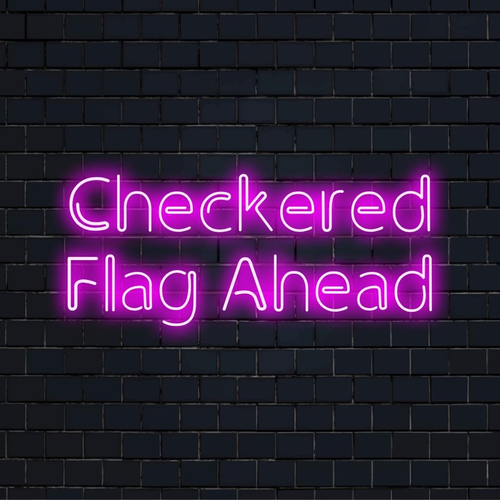 Custom LED neon sign with a checkered flag design, ideal for racing enthusiasts; perfect as eye-catching neon wall decor.