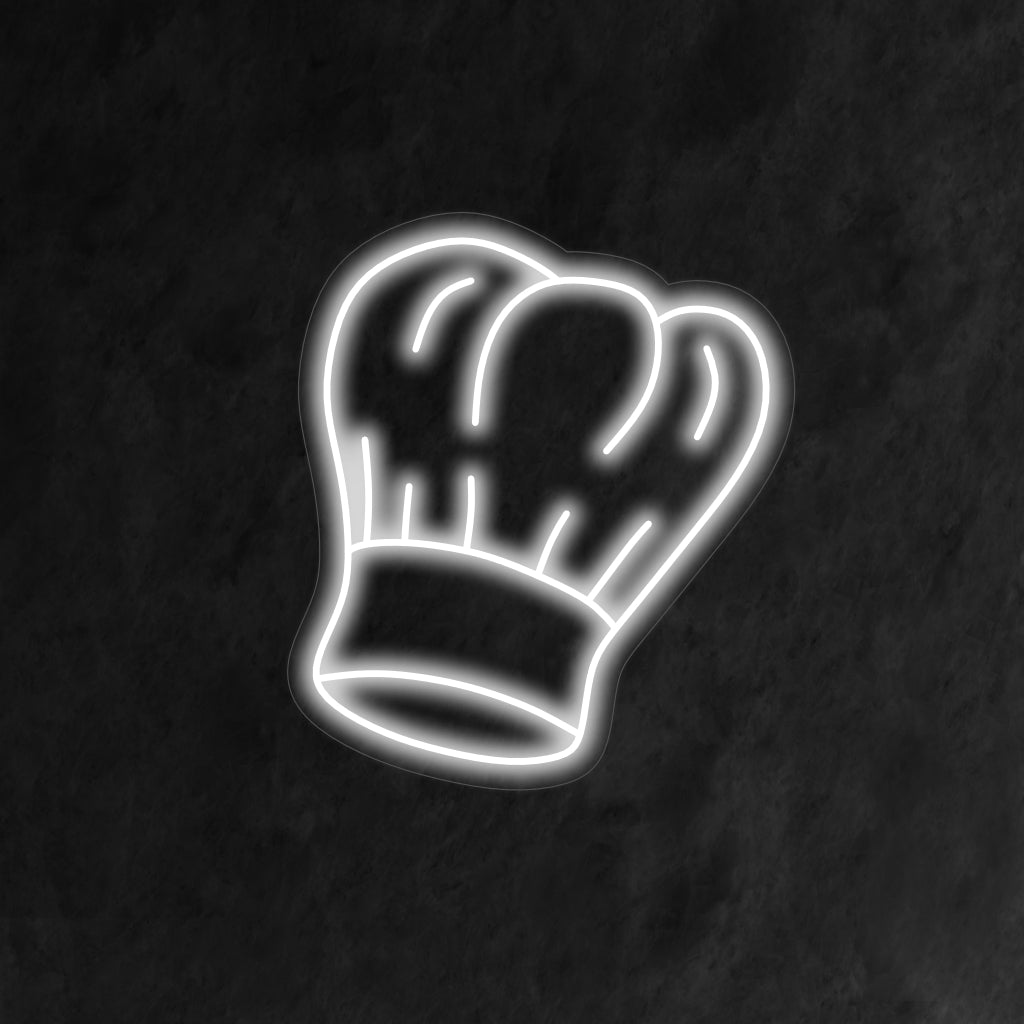 "Insegna al neon con cappello da chef" ��� Un'insegna al neon culinaria ed elegante che raffigura il classico design del cappello da chef, aggiungendo calore e carattere all'atmosfera della tua cucina o del tuo ristorante.