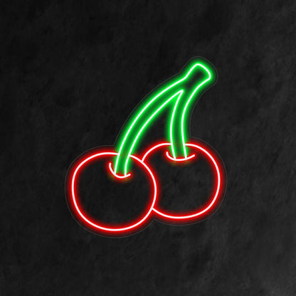 "Cherry Neon Sign" – A delightful and vibrant neon light showcasing iconic cherries, infusing your space with sweetness and playful charm.