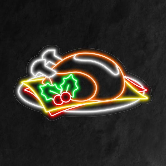 "Chicken Meat Neon Sign" – A bold and flavorful neon light showcasing a distinctive chicken silhouette, infusing your space with culinary charm and a sizzling ambiance.