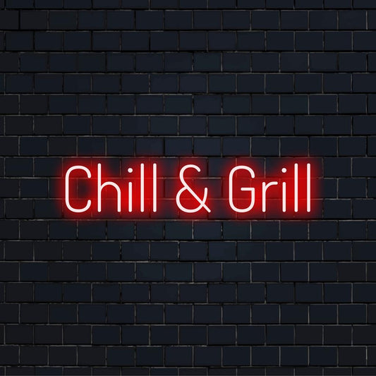 Vibrant Chill And Grill LED neon sign, perfect for adding personalized neon light decor to any space.