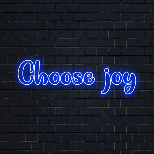 Choose Joy custom LED neon sign; vibrant neon text art, perfect for personalized neon light decor. Neon sign custom design.