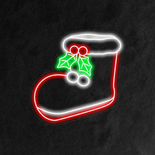 "Christmas Boot Neon Sign" is a festive and seasonal addition to your interior. A neon light that brings the holiday spirit with a charming Christmas boot.