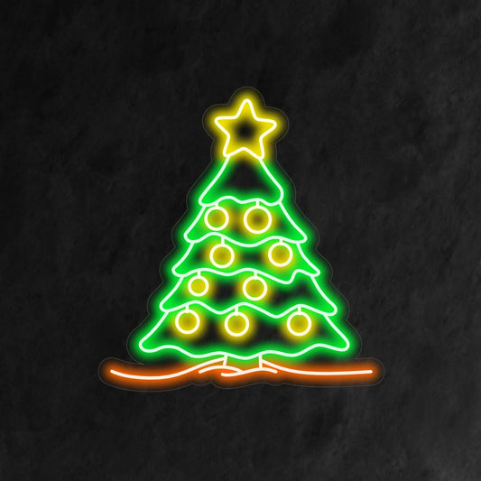 "Christmas Tree with Star Neon Sign" is a festive and classic addition to your holiday-themed interior. A neon light that captures the magic of a decorated Christmas tree.