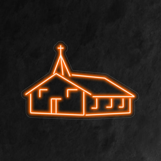"Church Building Neon Sign" – A spiritual and serene neon light showcasing the silhouette of a classic church building, infusing your space with tranquility and a contemplative atmosphere.