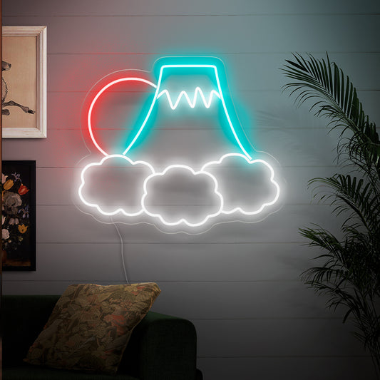 "Clouds, Mountain, and Sun Abstract Neon Sign" – A nature-inspired and serene neon light showcasing an abstract representation of clouds, mountains, and the sun, infusing your space with tranquility and a contemplative atmosphere.