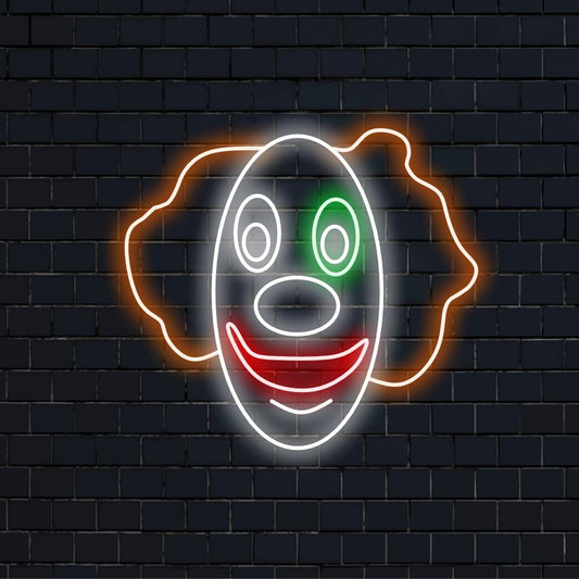 „Clown Face Neon Sign” ��� O lumină de neon jucăușă și vibrantă care prezintă designul capricios al unei fețe de clovn, infuzând spațiul tău cu veselie și o notă de distracție.