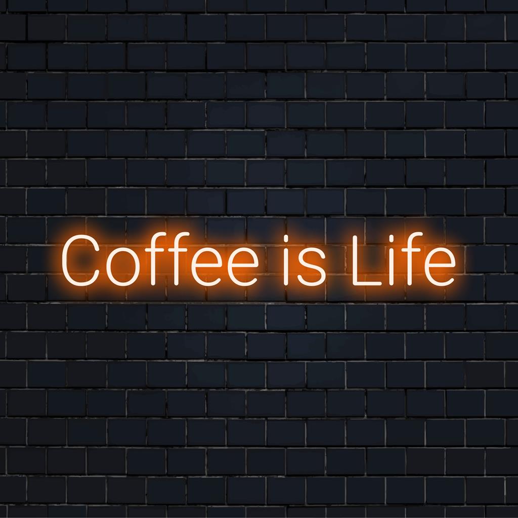 Insegna al neon LED personalizzata con la frase Coffee Is Life; un mix di parole e luci che sottolinea il tuo amore per il caffè.