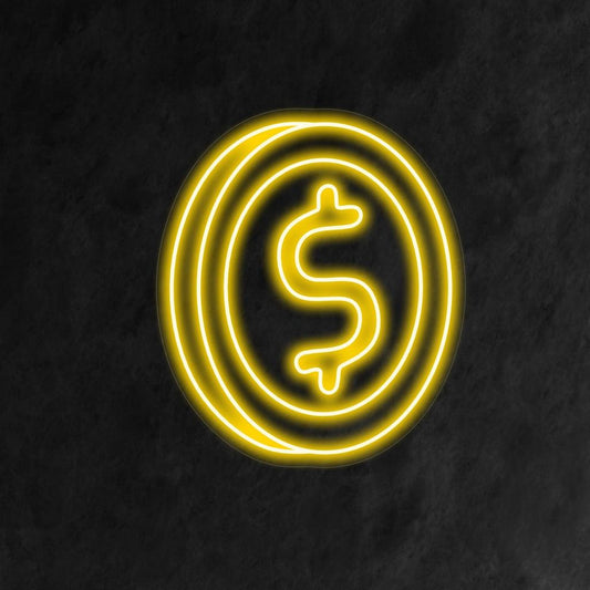 "Coin Neon Sign" – A sleek and versatile neon light showcasing a simple and iconic coin design, infusing your business or financial space with a modern and impactful ambiance.