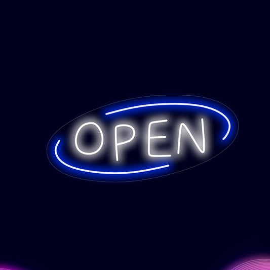 "Colorful Open Neon Sign" – A vibrant neon light displaying "Open," infusing your storefront with a lively and inviting atmosphere.