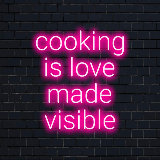 Egyedi LED fényreklám a Cooking Is Love Made Visible felirattal, elegáns forgatókönyvben; tökéletes neon konyhai dekoráció.