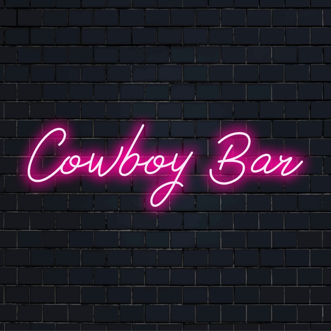 Vivace insegna al neon a LED Cowboy Bar in stile western personalizzato, perfetta per ambienti rustici e decorazioni murali al neon.