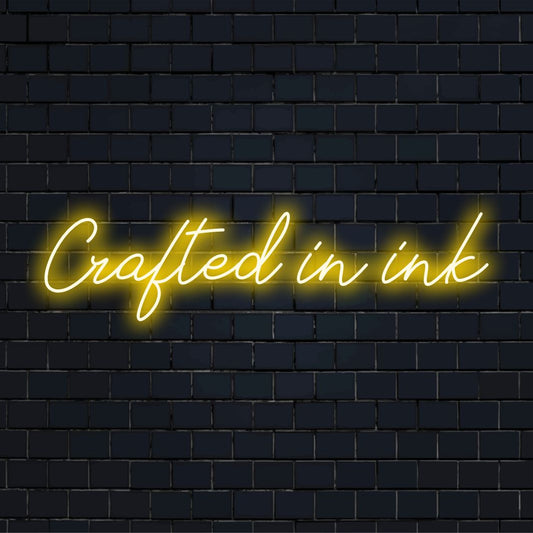 LED neon sign featuring the name Crafted In Ink, perfect for adding a personalized touch to any space with vibrant neon decor.