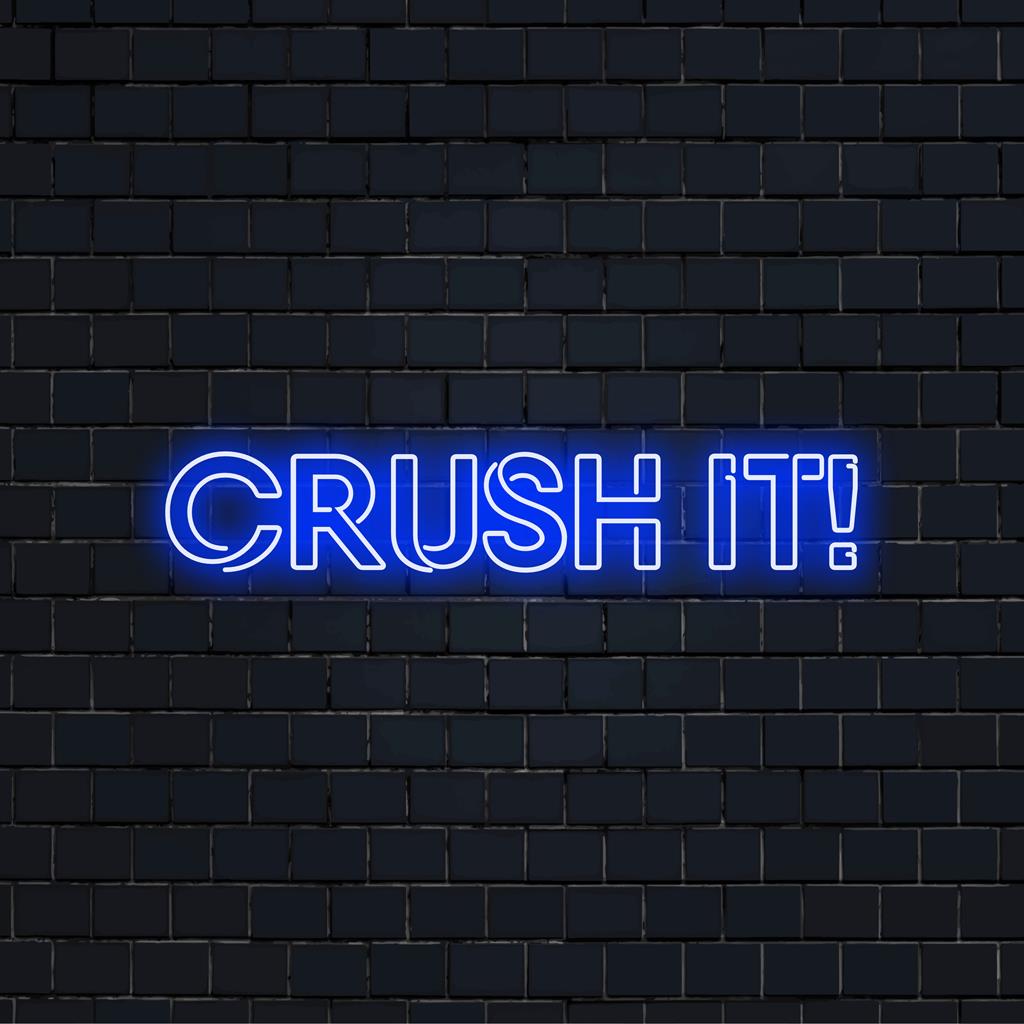 Vibrant Crush It! neon sign exudes motivation; perfect LED wall decor or personalized art. Custom-made glow for any space.