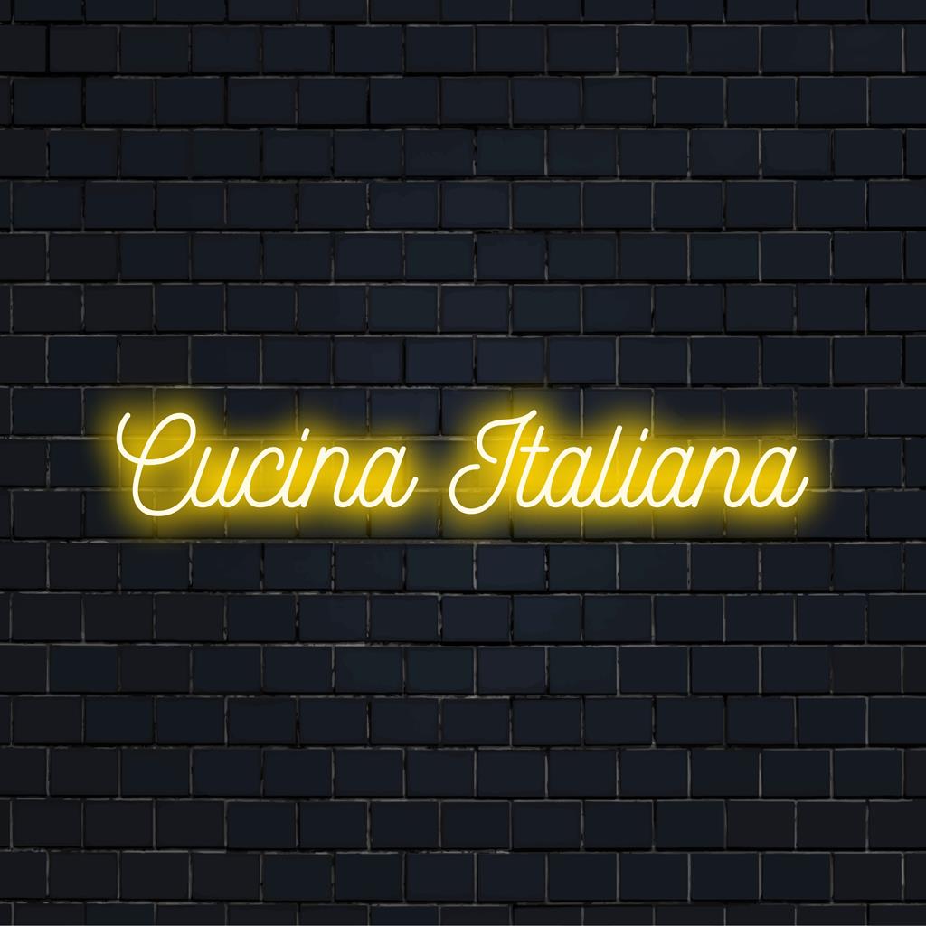 Stiilne LED-neoonsilt Cucina Italiana kirjaga, mis sobib ideaalselt igasse kööginurka või Itaalia-teemalist ruumi hõngu lisamiseks.