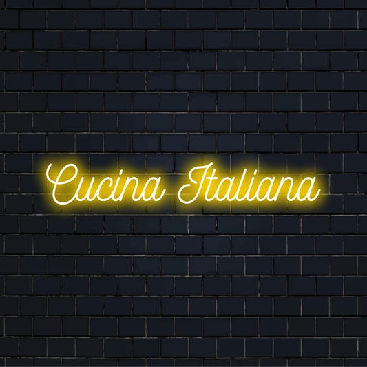 Elegante insegna al neon a LED con la scritta Cucina Italiana, perfetta per aggiungere un tocco di stile a qualsiasi angolo della cucina o spazio a tema italiano.