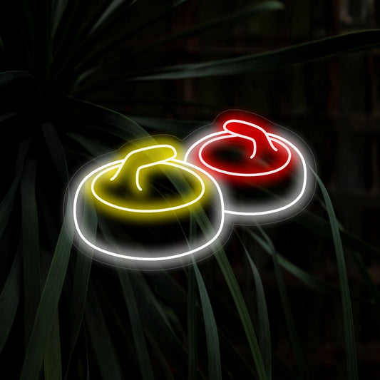 "Curling Rock Neon Sign" – A sporty and dynamic neon light showcasing the iconic curling rock, infusing your space with vibrancy and a competitive ambiance.
