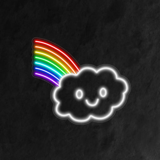 "Cute Cloud and Rainbow Neon Sign" – An adorable and whimsical neon light showcasing a cute cloud and rainbow design, infusing your space with cheerfulness and playful charm.