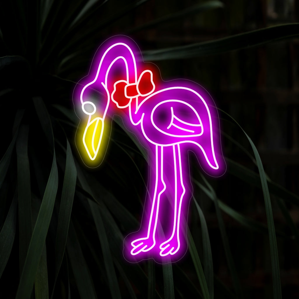 "Cute Flamingo Neon Sign" – A playful and tropical neon light showcasing the charming silhouette of a cute flamingo, infusing your space with vibrancy and cheerful charm.