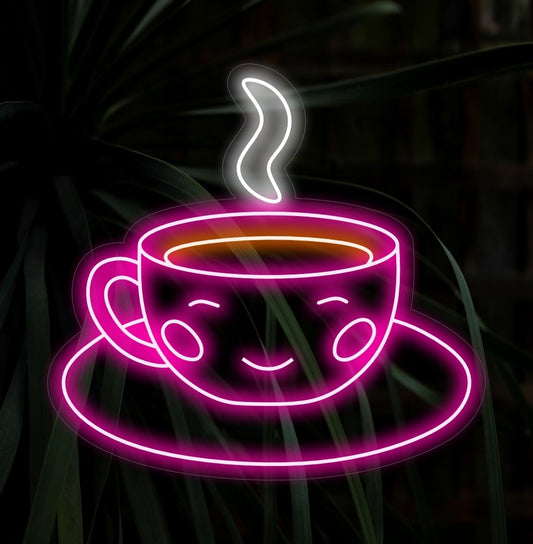 "Cute Happy Coffee Cup Neon Sign" features an adorable, smiling coffee cup design, adding a cheerful and inviting touch to your coffee corner. Illuminate your space with this delightful neon light for a cozy ambiance.