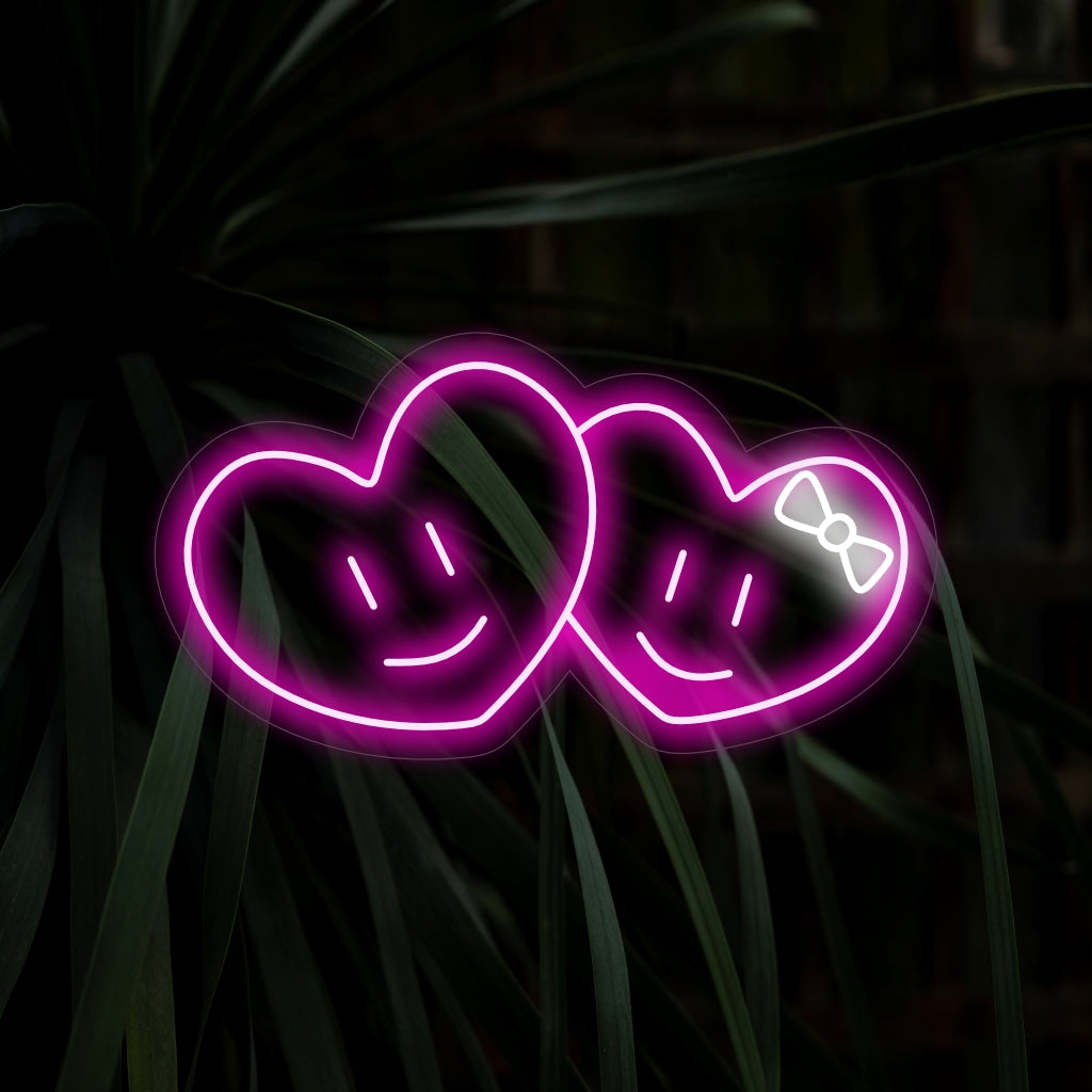"Cute Hearts Couple Neon Sign" radiating love and romance, a perfect decor piece for a romantic ambiance.