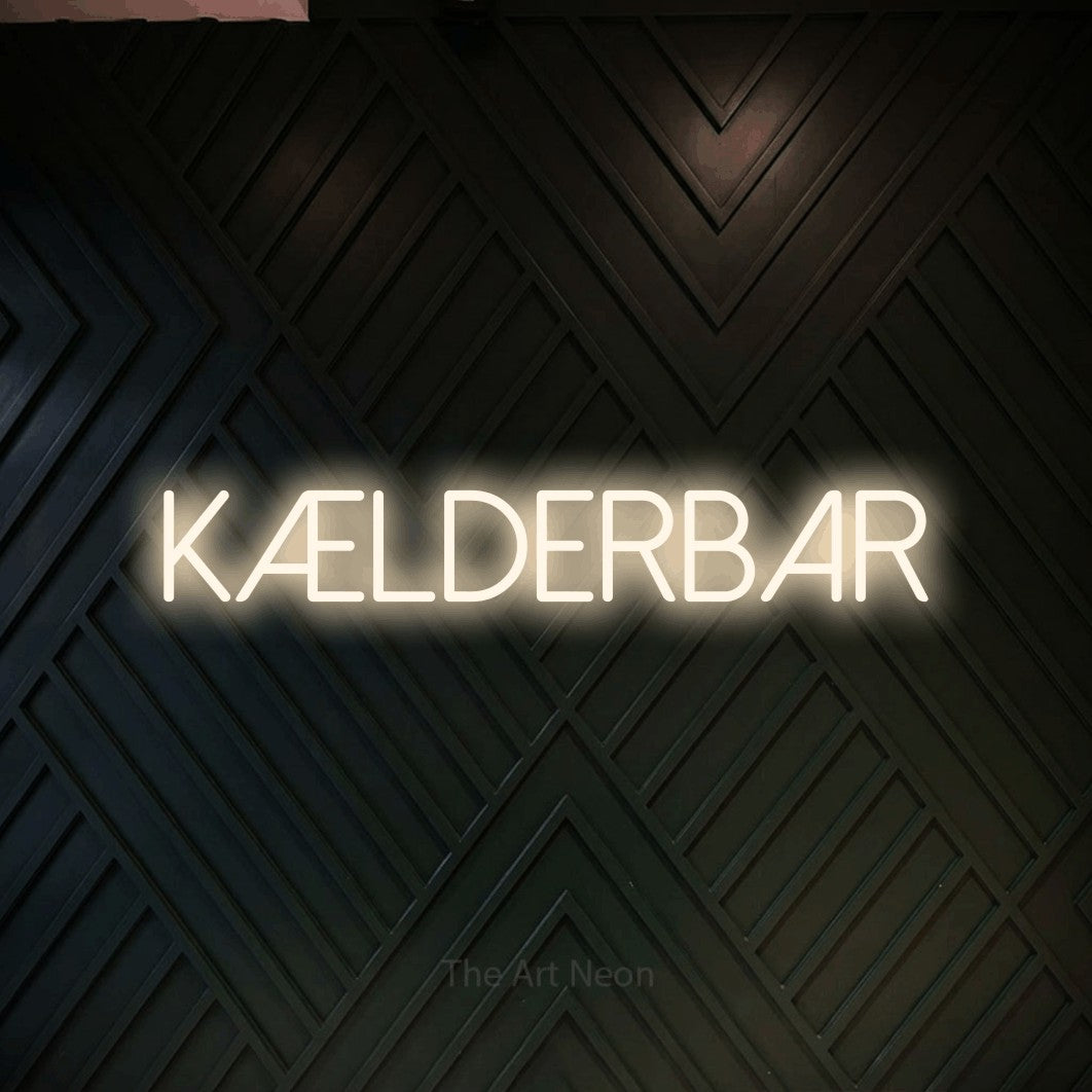 LED neon sign reading “Kælderbar”, arranged in a single line.