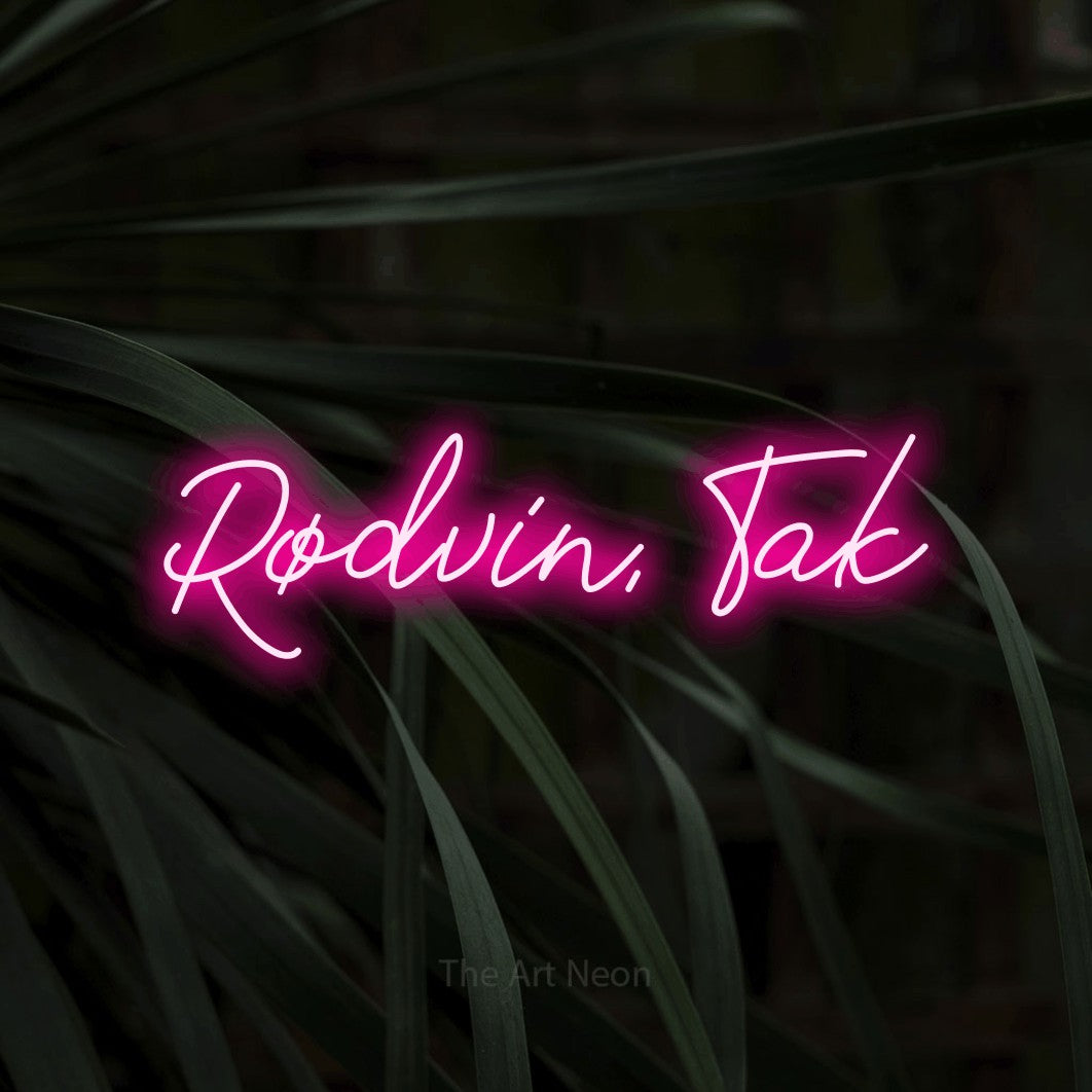 LED neon sign reading “Rødvin, Tak”, arranged in a single line.